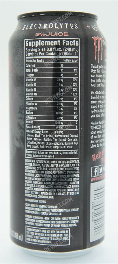 nutrition information monster energy drink